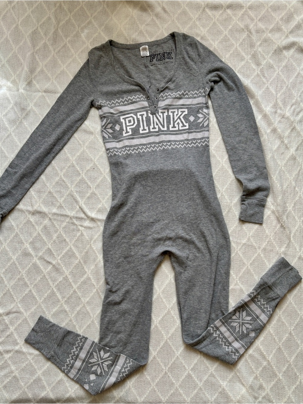 PINK Victoria's Secret Gray Fair Isle Thermal One-Piece